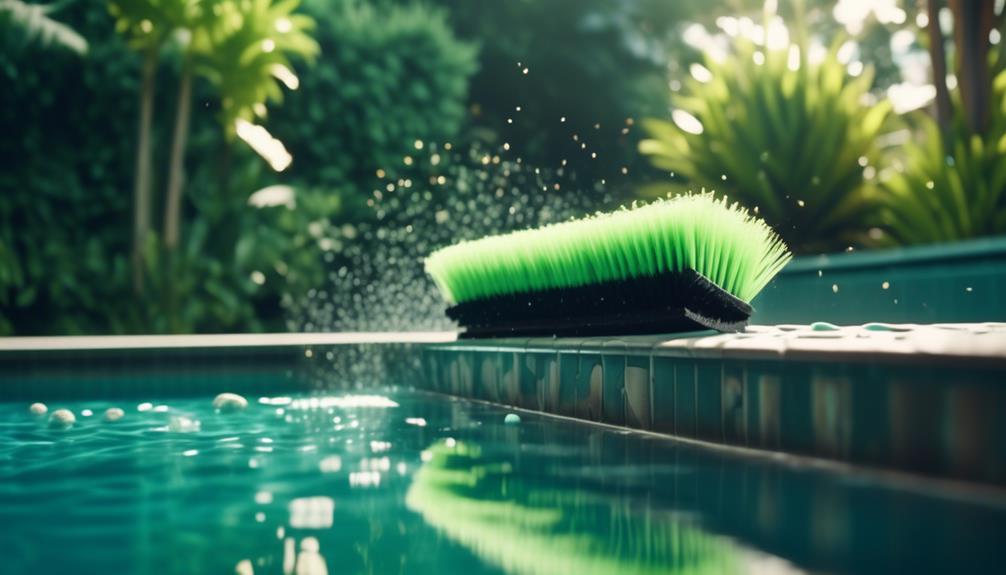 Pool brush next to pool. Budget-friendly options for pool maintenance tools.