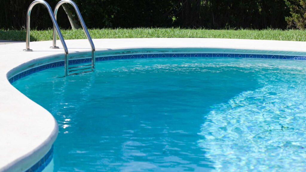Pool with ladder. Top pool treatment products.