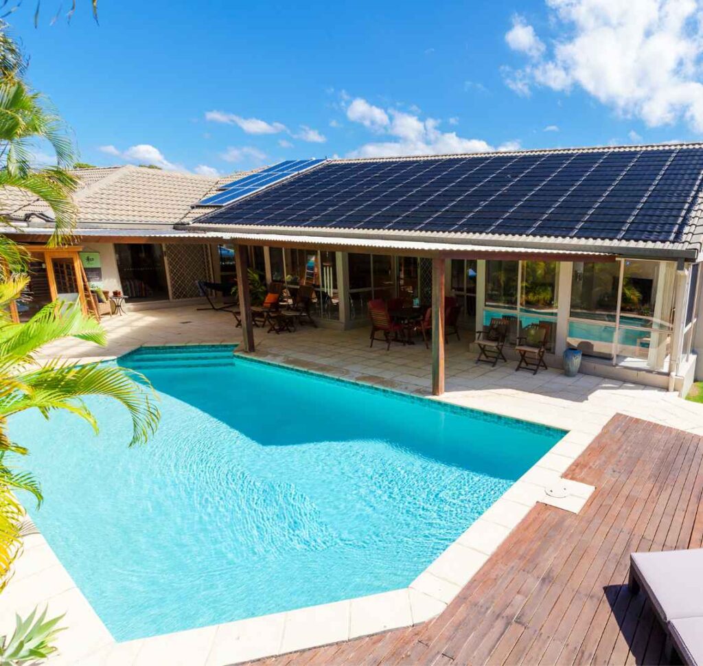 Solar pool heating with tree