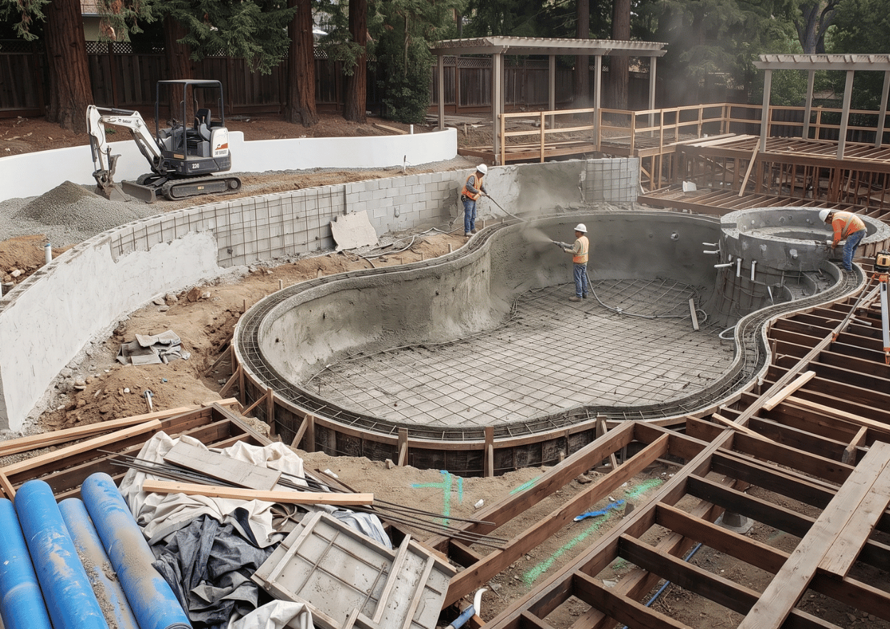 New pool construction project in Novato CA by Marin Pool Service