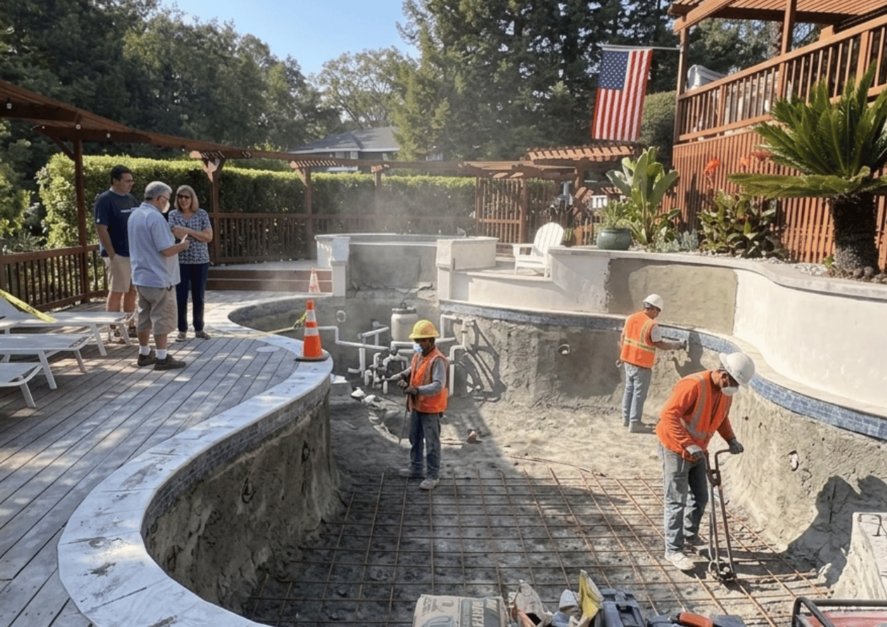 Pool construction Marin County project by Marin Pool Service plus a replastering project in Novato CA